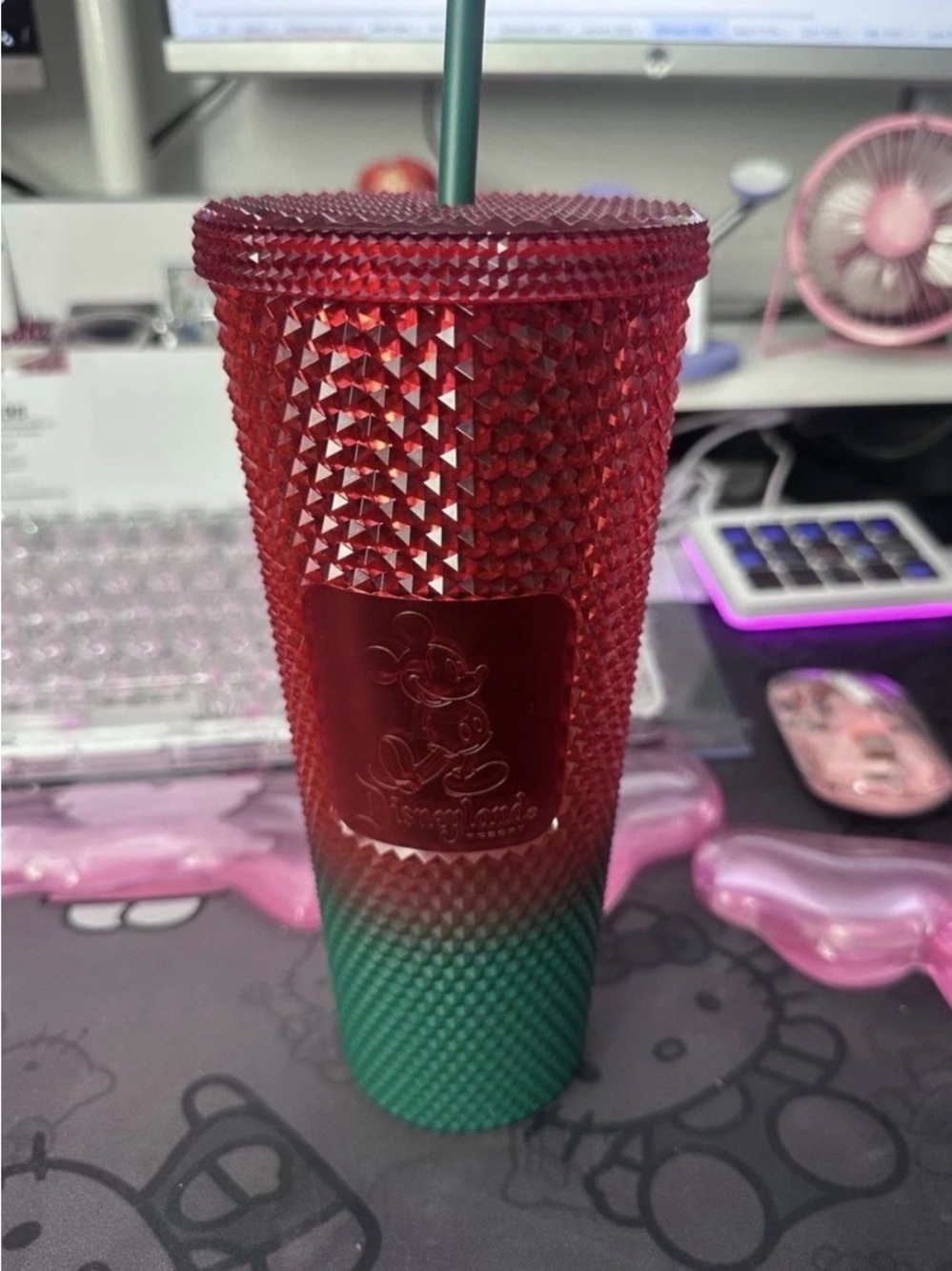 Disney Mickey Mouse Red and Green Studded Tumbler with Straw Drinkware